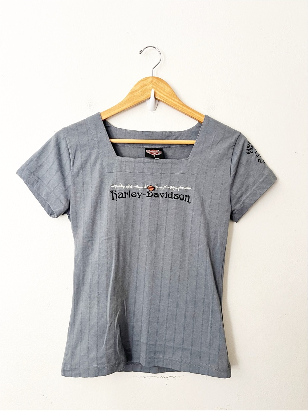 Harley Davidson Company of El Cajon, CA Grey Square Neck Short Sleeve Logo Top
